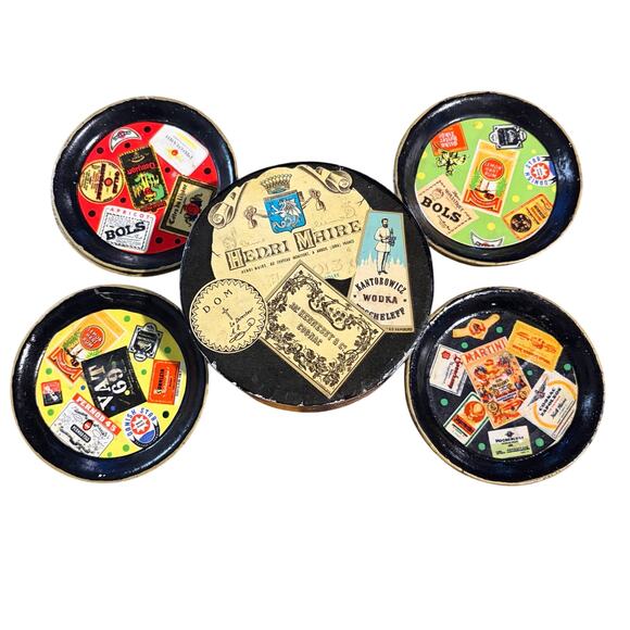 Vintage Other - Vintage Henri Marie Cocktail Coaster Set of 8 Mid Century VAT69 Penrod Hennessy